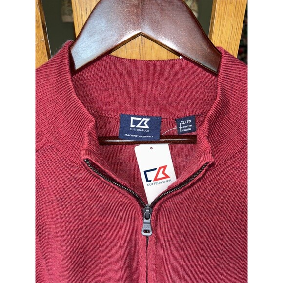 Cutter & Buck Sweater Mens XL Red 1/4 Quarter-Zip Long Sleeve 100% Cotton - Picture 1 of 5